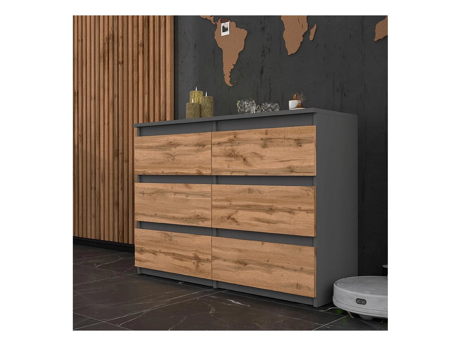 COMMODE À TIROIRS 100 CM GRIS CHÊNE WOTAN – MEUBLE MODERNE, SPACIEUX, STYLE LOFT