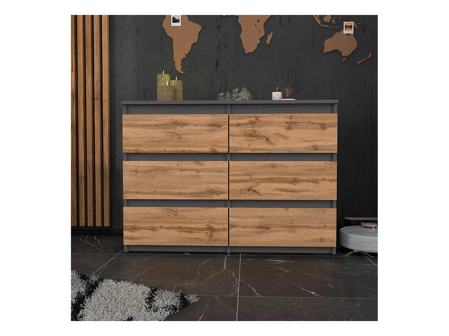 COMMODE À TIROIRS 100 CM GRIS CHÊNE WOTAN – MEUBLE MODERNE, SPACIEUX, STYLE LOFT