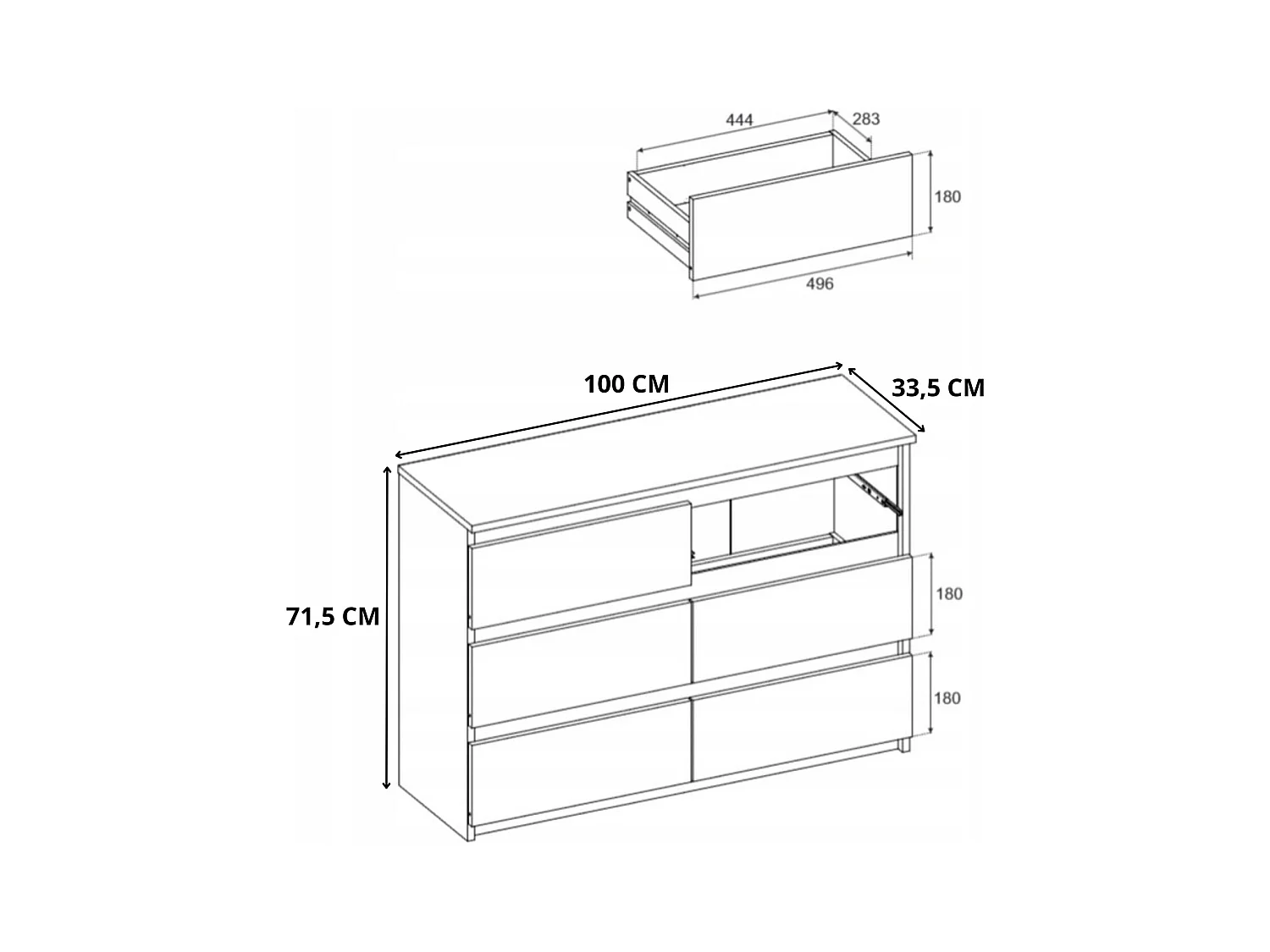 COMMODE À TIROIRS 100 CM GRIS CHÊNE WOTAN – MEUBLE MODERNE, SPACIEUX, STYLE LOFT