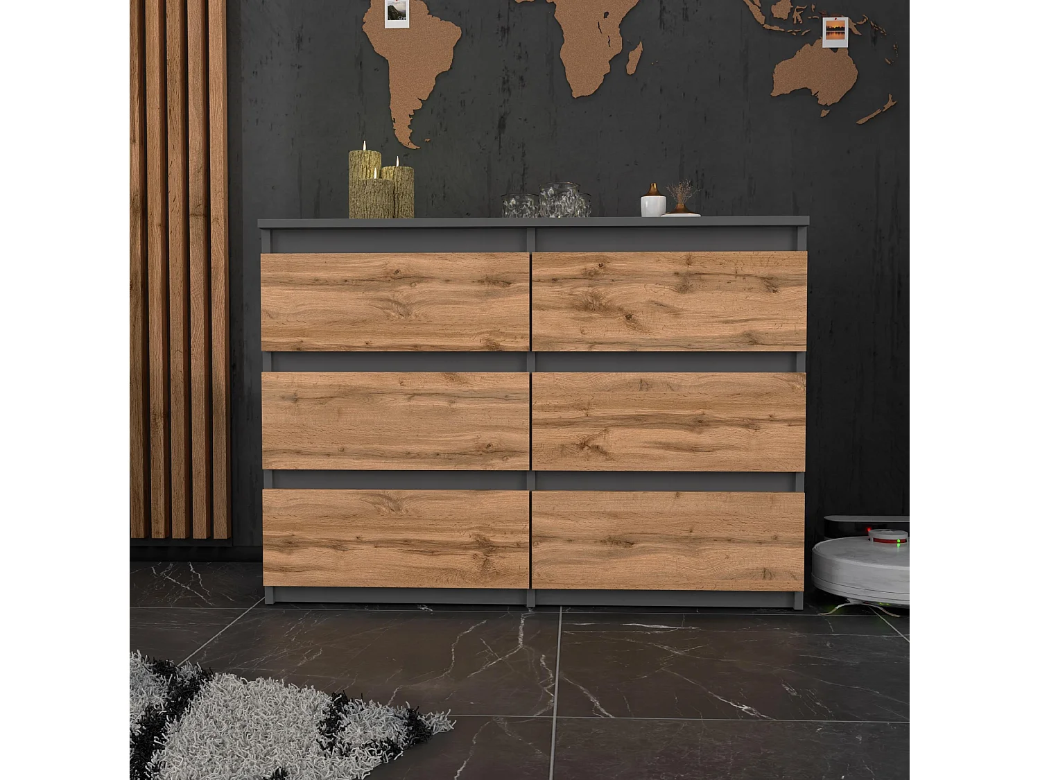 COMMODE À TIROIRS 100 CM GRIS CHÊNE WOTAN – MEUBLE MODERNE, SPACIEUX, STYLE LOFT