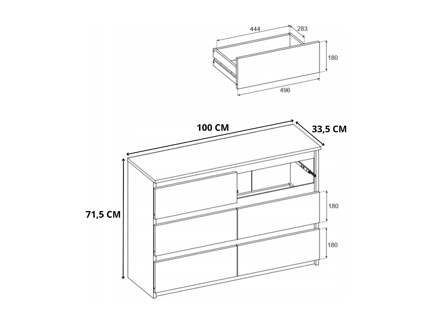 COMMODE À TIROIRS 100 CM GRIS CHÊNE WOTAN – MEUBLE MODERNE, SPACIEUX, STYLE LOFT