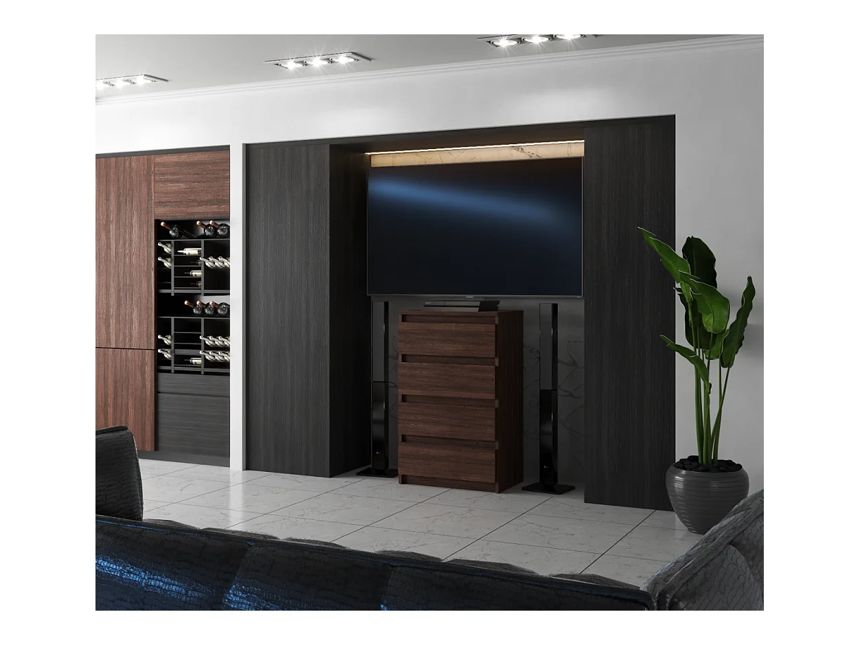 Commode à 4 tiroirs Chêne Wengé 60 CM Meuble TV – Meubles pour salon et chambre