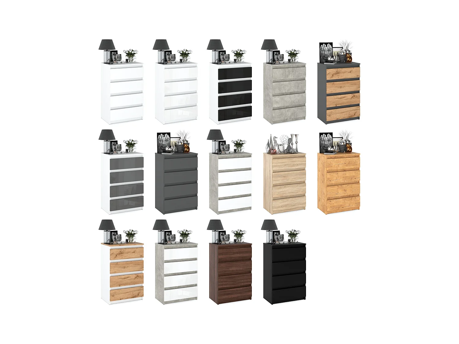 Commode à 4 tiroirs Chêne Wengé 60 CM Meuble TV – Meubles pour salon et chambre