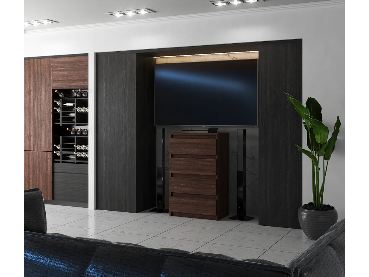 Commode à 4 tiroirs Chêne Wengé 60 CM Meuble TV – Meubles pour salon et chambre