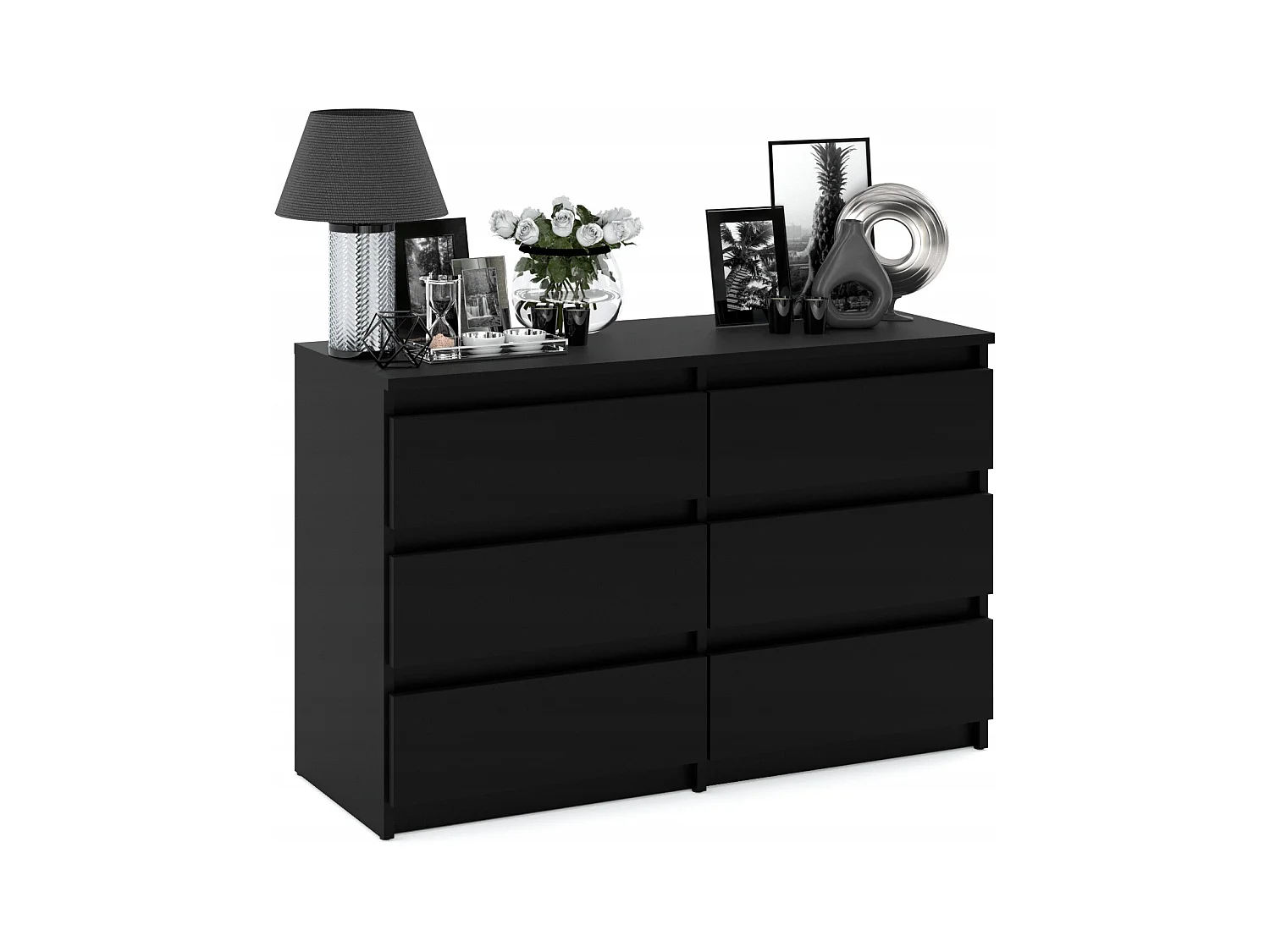 Commode NOIRE 100 cm – 6 tiroirs – Meuble TV spacieux rangement style loft pour salon