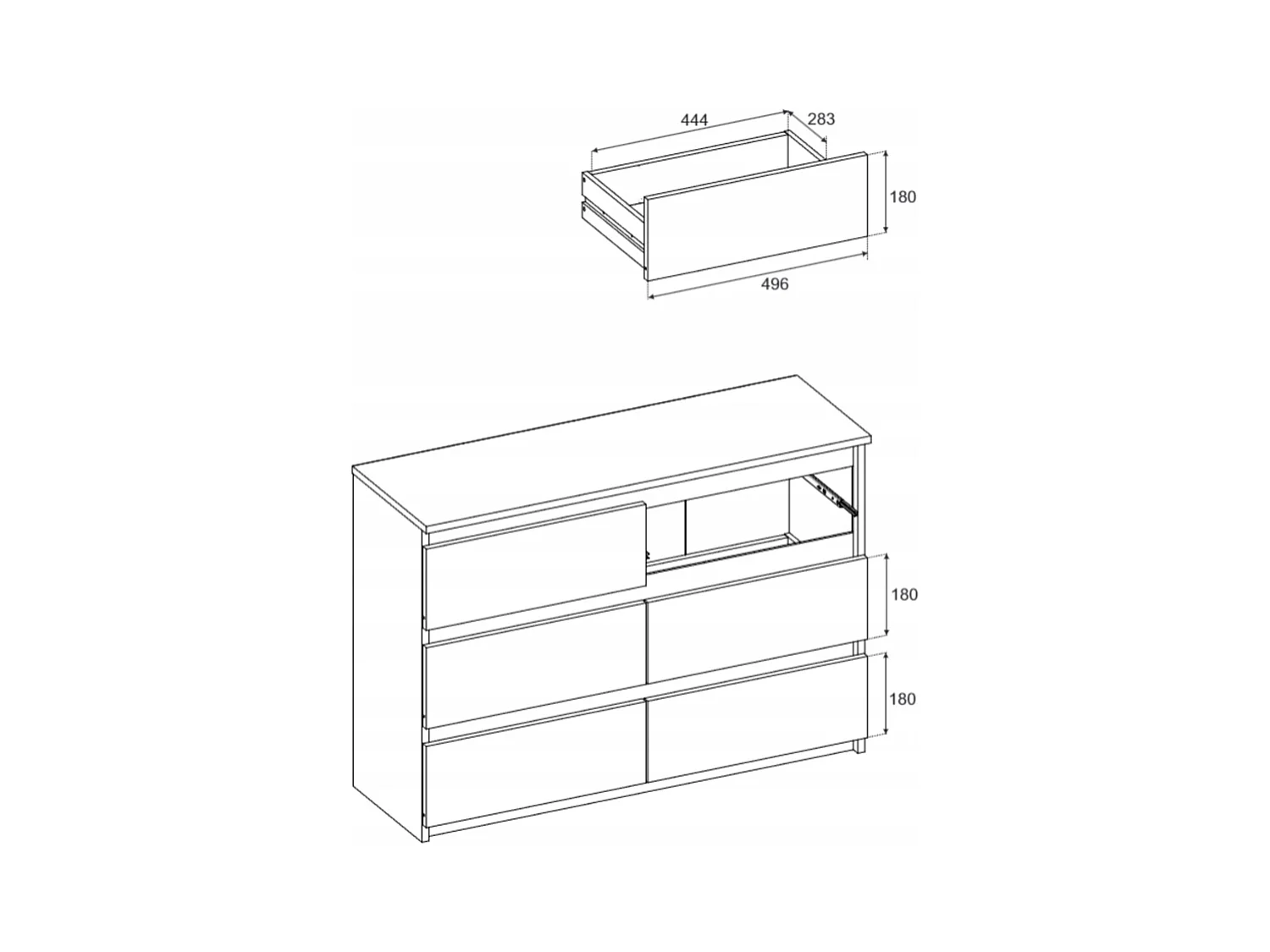 Commode NOIRE 100 cm – 6 tiroirs – Meuble TV spacieux rangement style loft pour salon