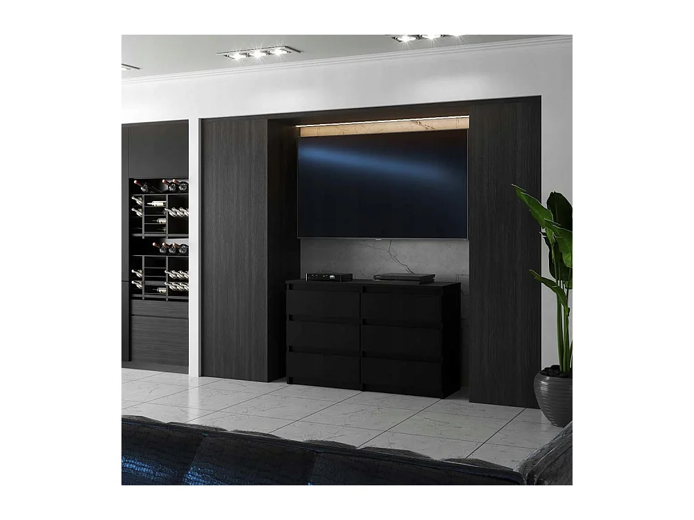 Commode NOIRE 100 cm – 6 tiroirs – Meuble TV spacieux rangement style loft pour salon