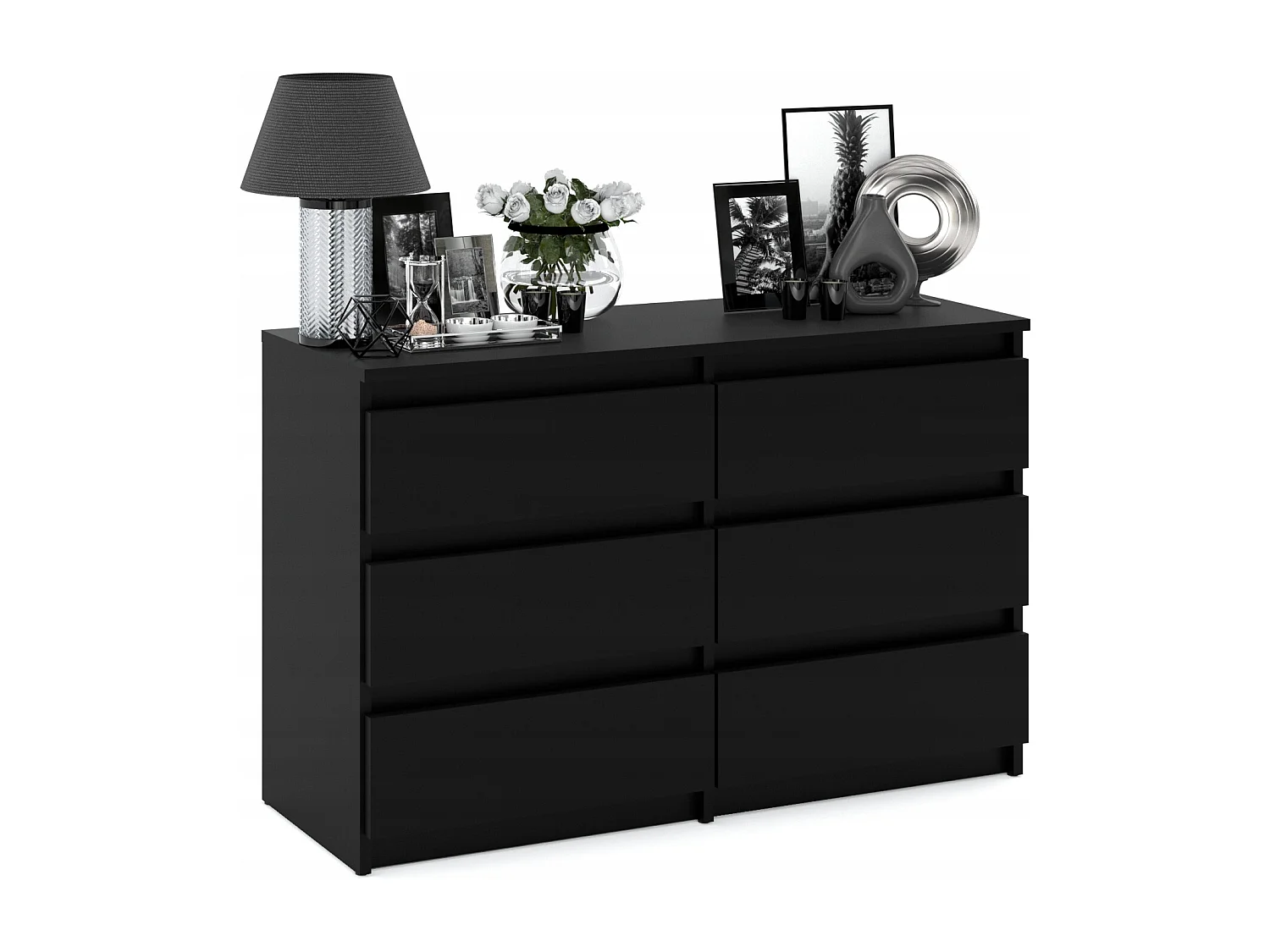 Commode NOIRE 100 cm – 6 tiroirs – Meuble TV spacieux rangement style loft pour salon