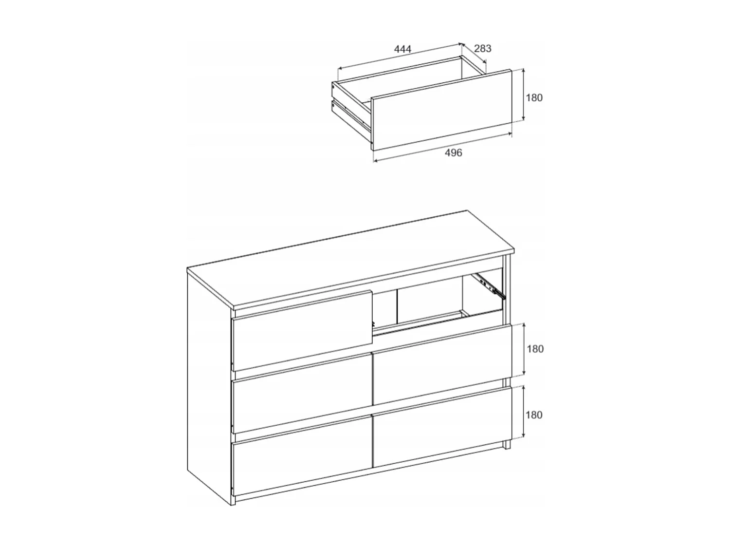 Commode NOIRE 100 cm – 6 tiroirs – Meuble TV spacieux rangement style loft pour salon