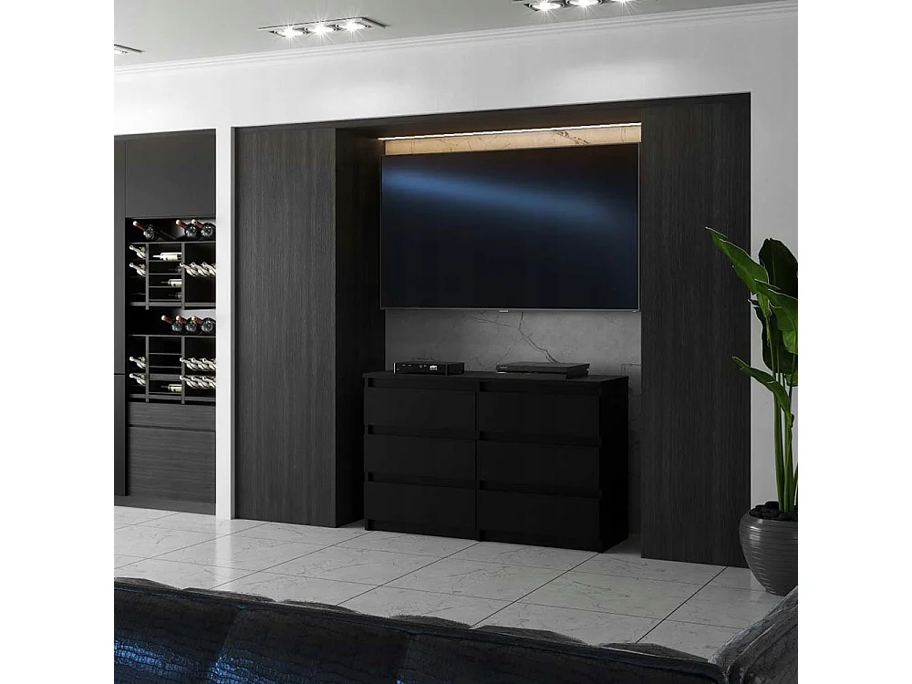 Commode NOIRE 100 cm – 6 tiroirs – Meuble TV spacieux rangement style loft pour salon