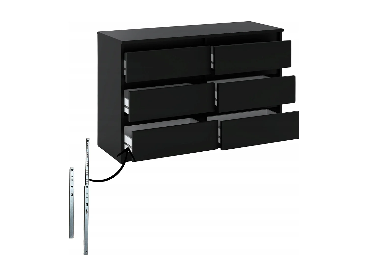 Commode NOIRE 100 cm – 6 tiroirs – Meuble TV spacieux rangement style loft pour salon