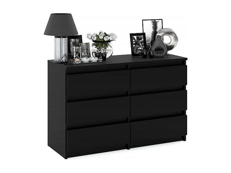 Commode NOIRE 100 cm – 6 tiroirs – Meuble TV spacieux rangement style loft pour salon