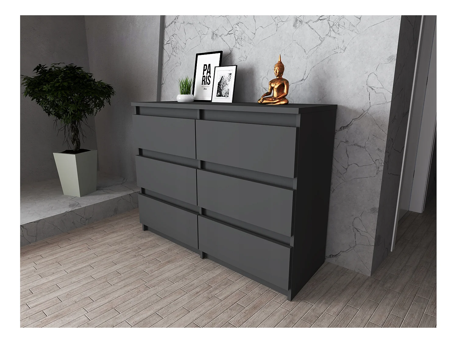 Commode 6 tiroirs – style contemporain – GRIS  – 100 X70X33,5 cm - chifonnier LOFT