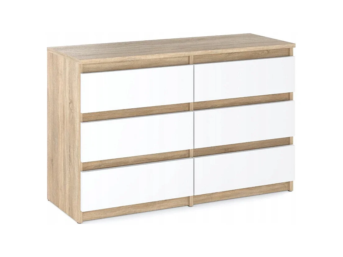 Commode Chêne Sonoma/Blanc 6 tiroirs 100x71,5X33,5CM Meuble TV- Salon - chambre -chifonnier