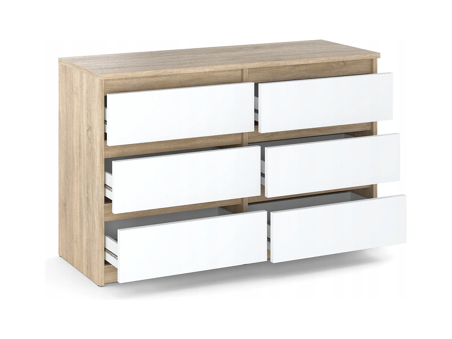 Commode Chêne Sonoma/Blanc 6 tiroirs 100x71,5X33,5CM Meuble TV- Salon - chambre -chifonnier