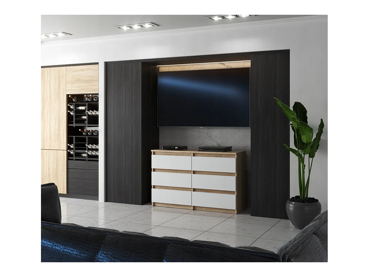 Commode Chêne Sonoma/Blanc 6 tiroirs 100x71,5X33,5CM Meuble TV- Salon - chambre -chifonnier