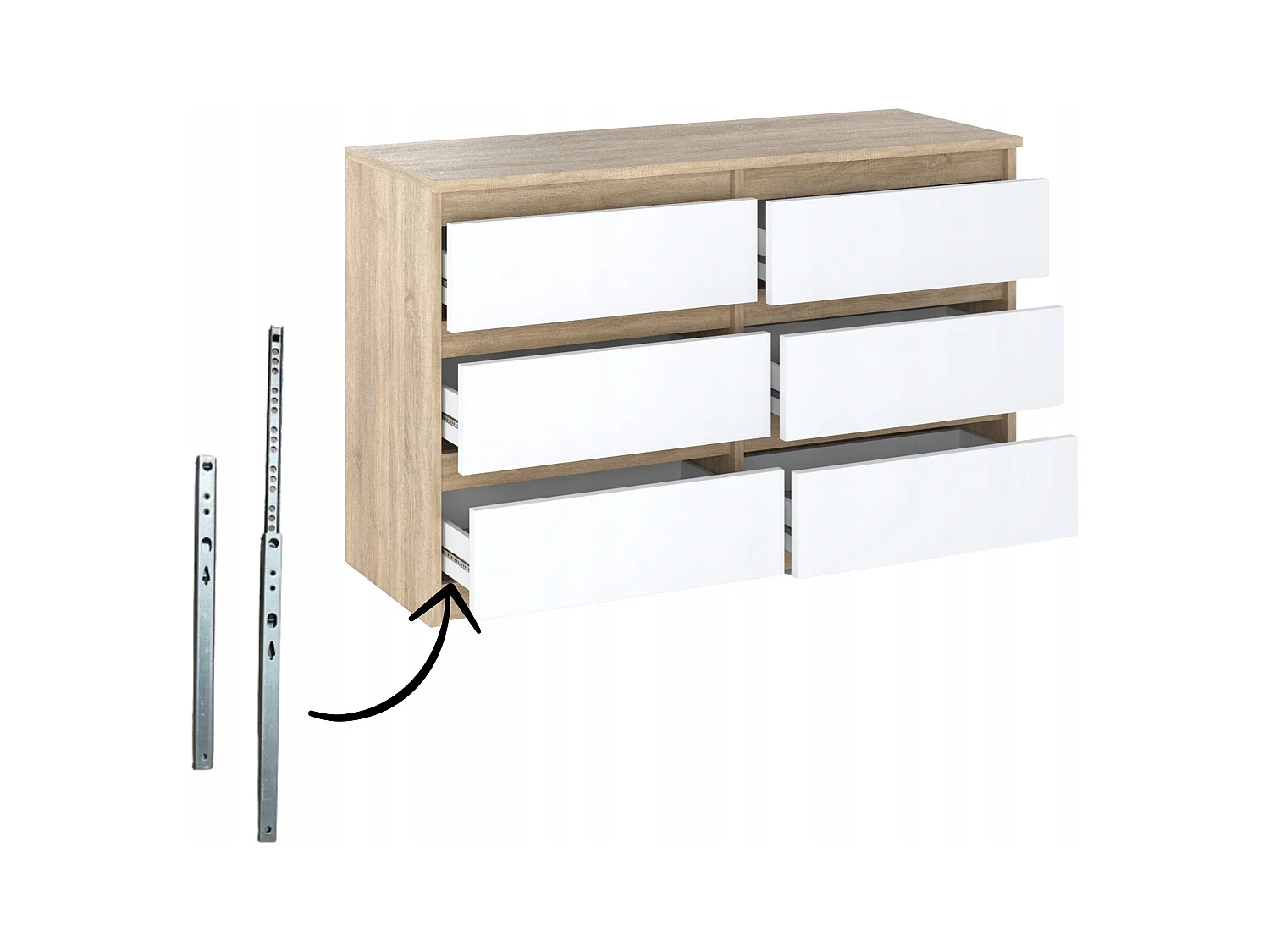 Commode Chêne Sonoma/Blanc 6 tiroirs 100x71,5X33,5CM Meuble TV- Salon - chambre -chifonnier