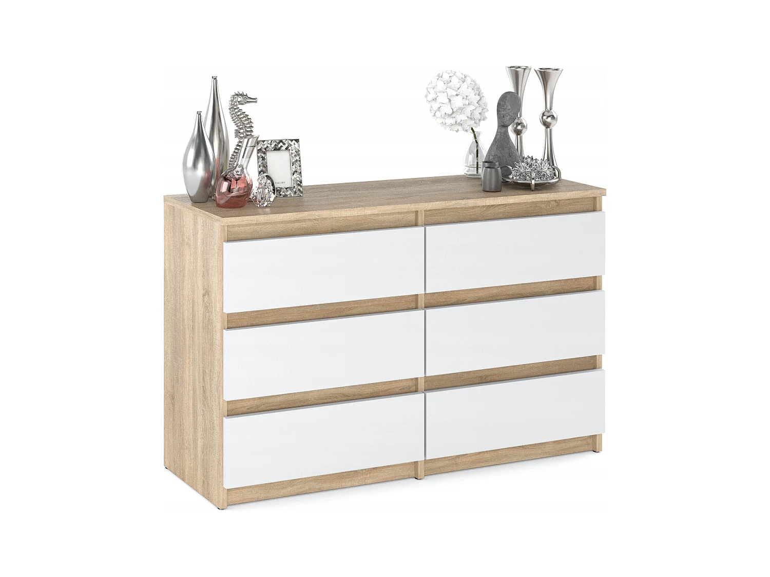 Commode Chêne Sonoma/Blanc 6 tiroirs 100x71,5X33,5CM Meuble TV- Salon - chambre -chifonnier