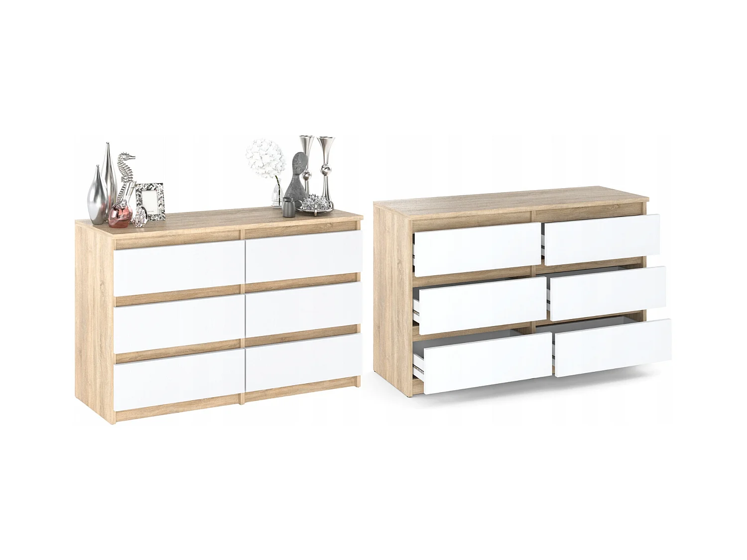 Commode Chêne Sonoma/Blanc 6 tiroirs 100x71,5X33,5CM Meuble TV- Salon - chambre -chifonnier