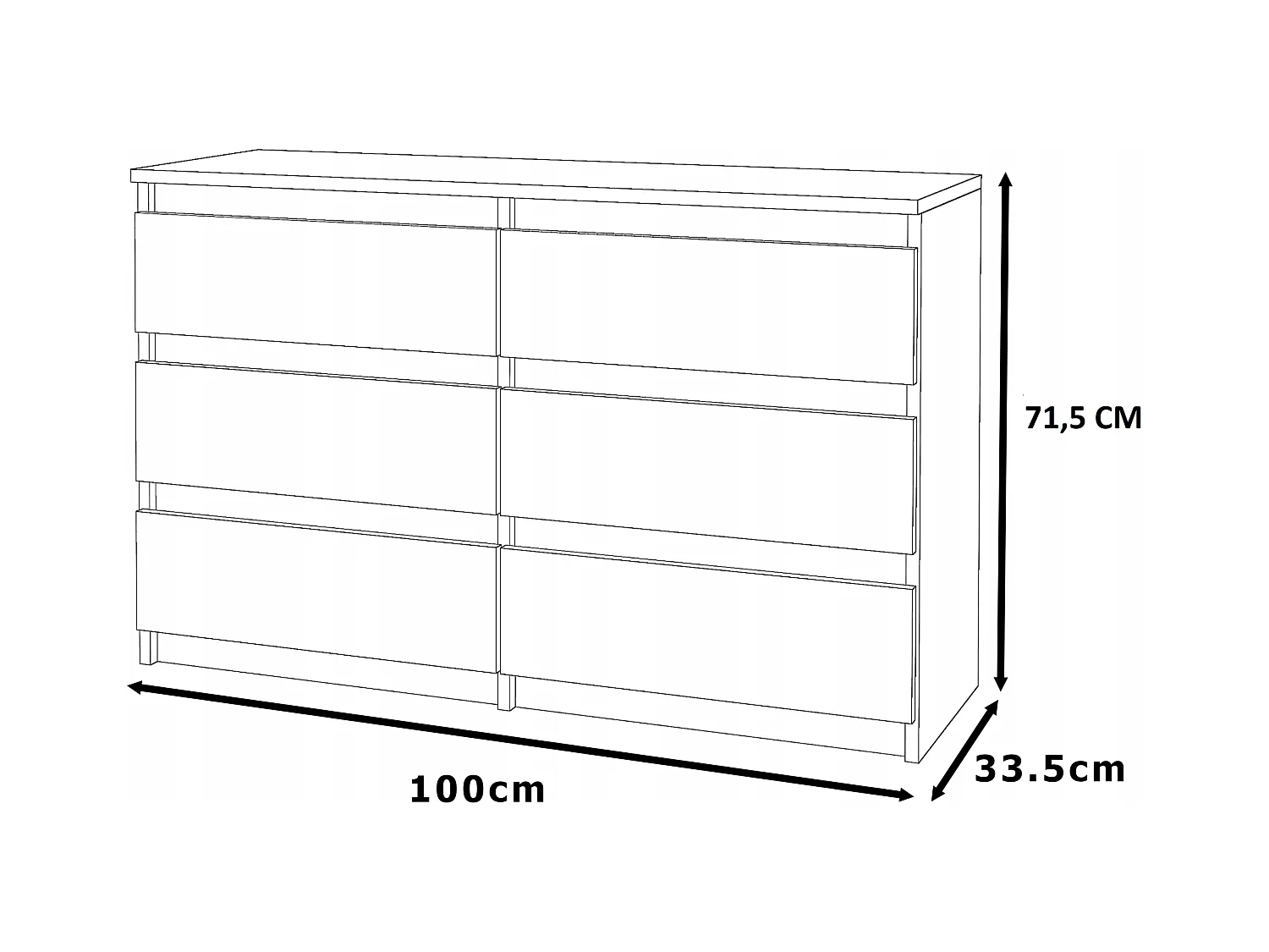 Commode Chêne Sonoma/Blanc 6 tiroirs 100x71,5X33,5CM Meuble TV- Salon - chambre -chifonnier