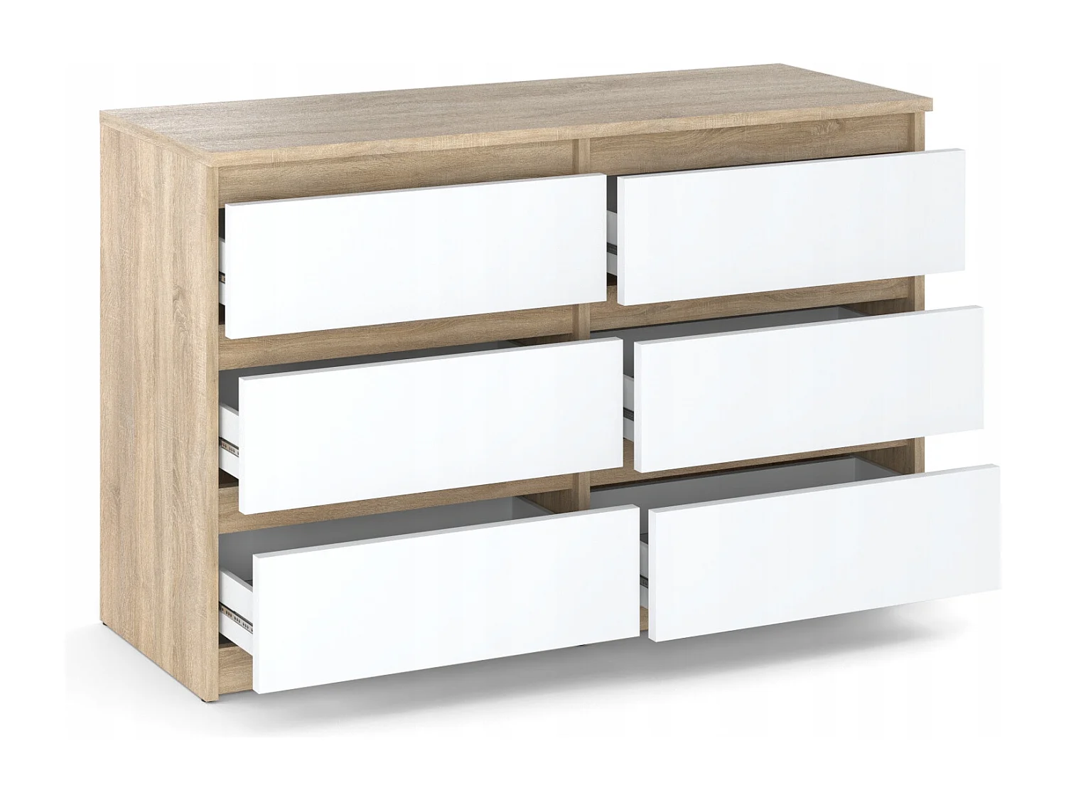 Commode Chêne Sonoma/Blanc 6 tiroirs 100x71,5X33,5CM Meuble TV- Salon - chambre -chifonnier