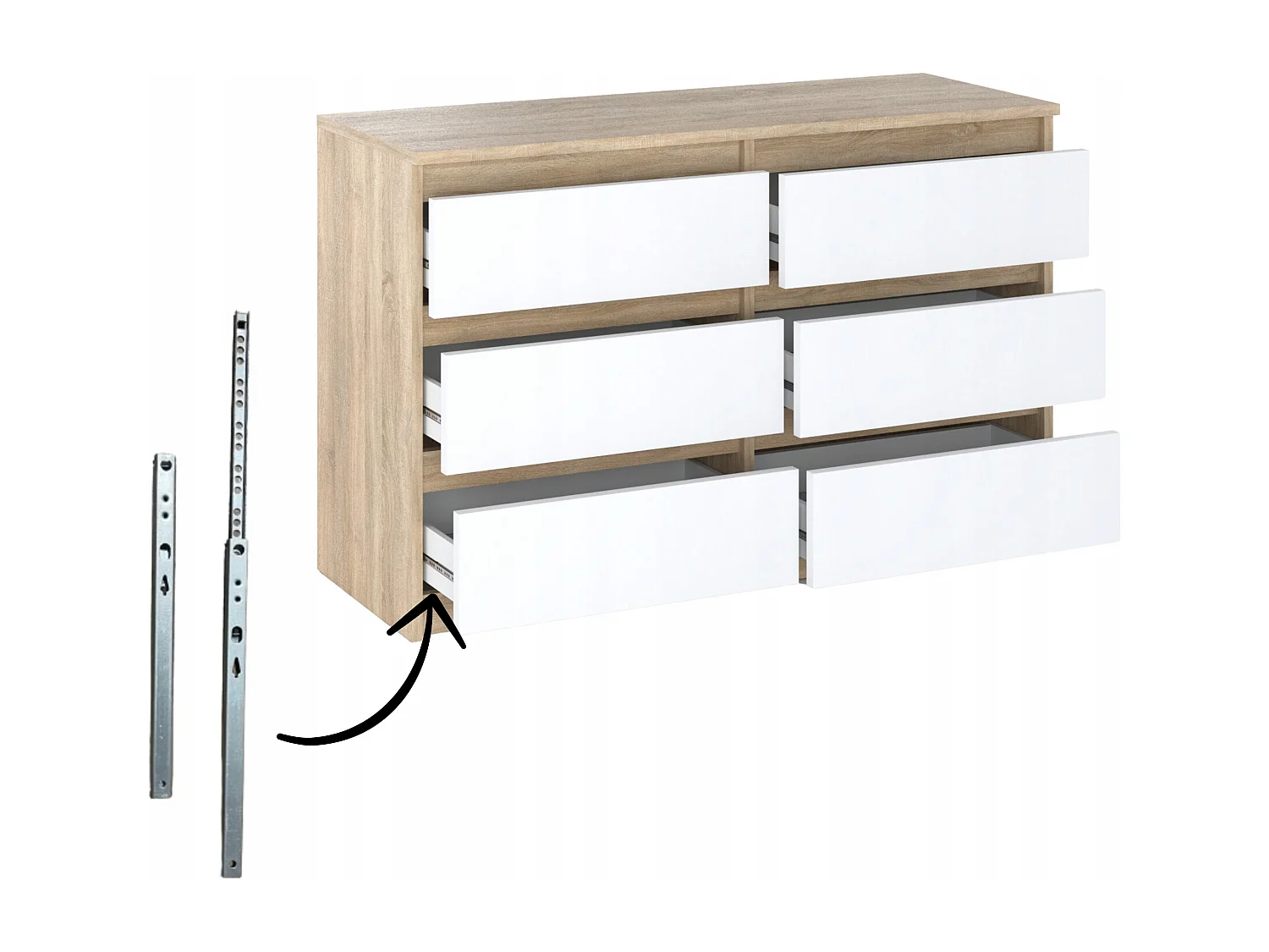 Commode Chêne Sonoma/Blanc 6 tiroirs 100x71,5X33,5CM Meuble TV- Salon - chambre -chifonnier