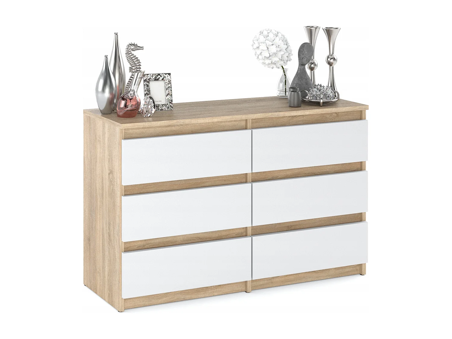 Commode Chêne Sonoma/Blanc 6 tiroirs 100x71,5X33,5CM Meuble TV- Salon - chambre -chifonnier