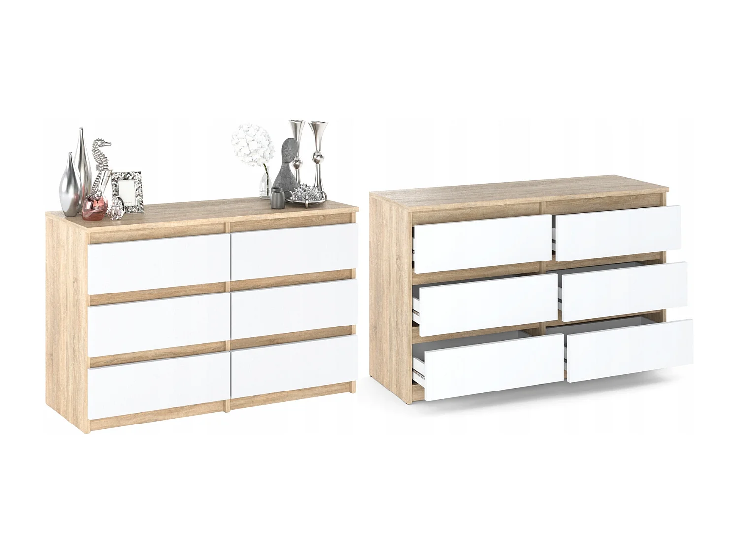 Commode Chêne Sonoma/Blanc 6 tiroirs 100x71,5X33,5CM Meuble TV- Salon - chambre -chifonnier