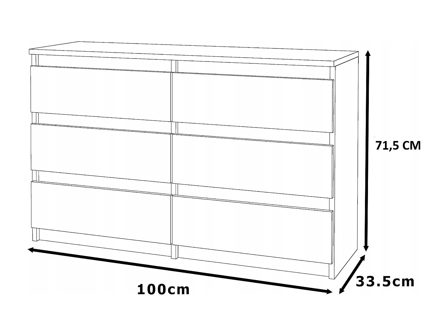 Commode Chêne Sonoma/Blanc 6 tiroirs 100x71,5X33,5CM Meuble TV- Salon - chambre -chifonnier