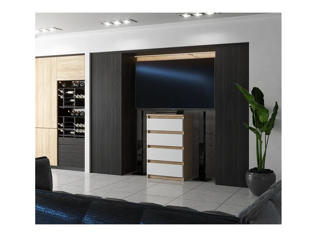 Commode avec 4 tiroirs  60cm  Chêne Sonoma Blanc Meubles de salon -TV-Chambre