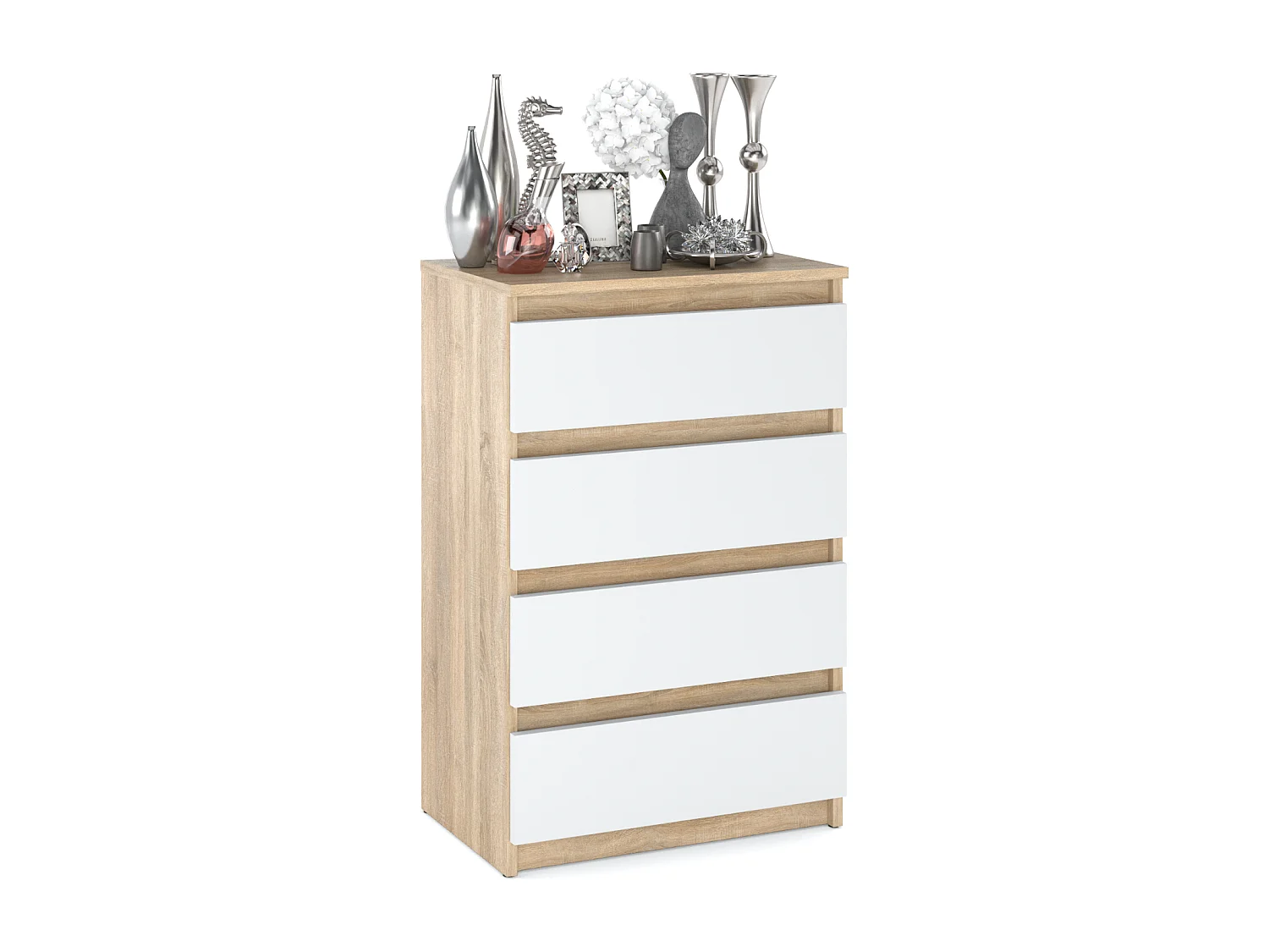 Commode avec 4 tiroirs  60cm  Chêne Sonoma Blanc Meubles de salon -TV-Chambre