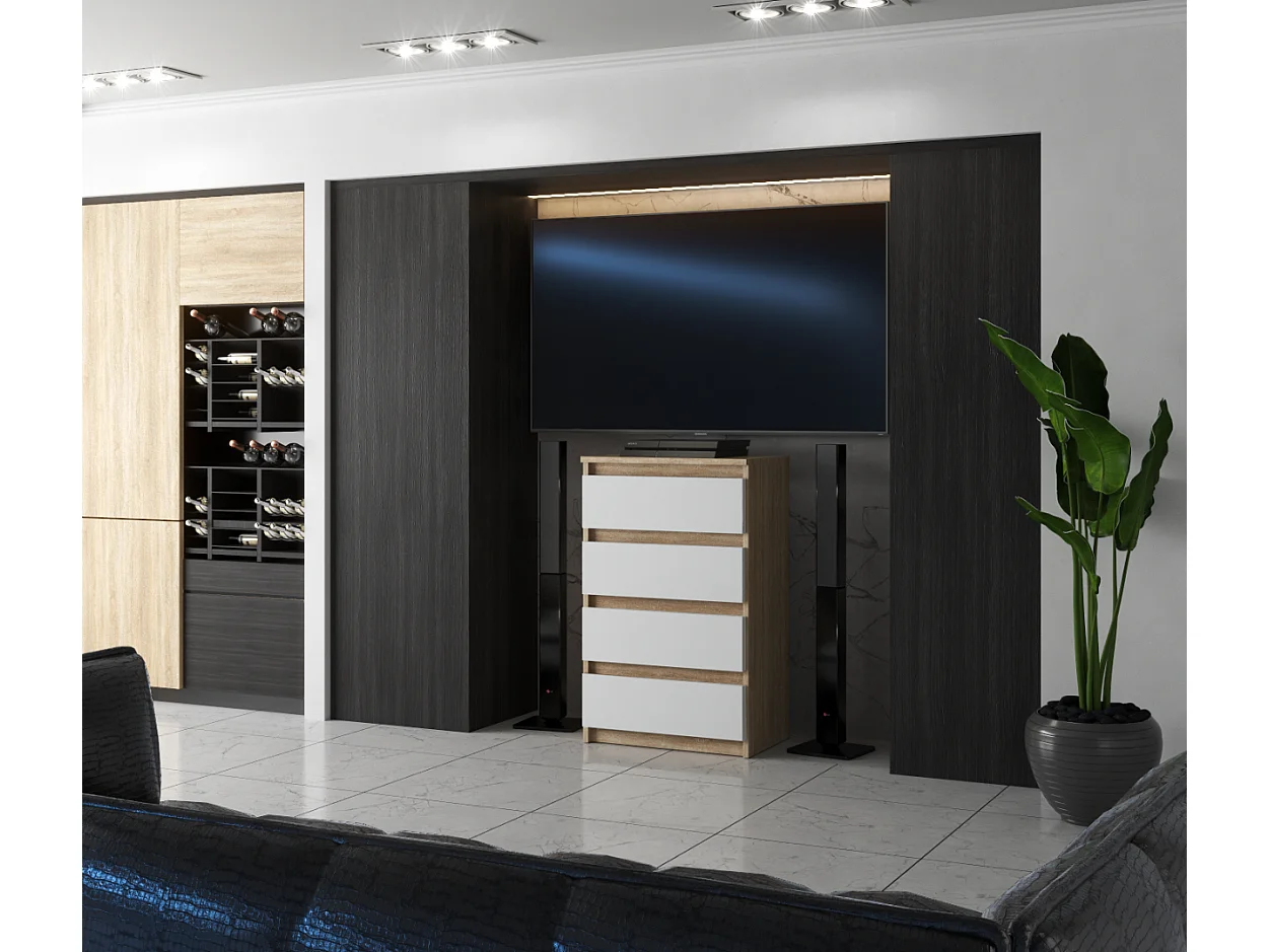 Commode avec 4 tiroirs  60cm  Chêne Sonoma Blanc Meubles de salon -TV-Chambre