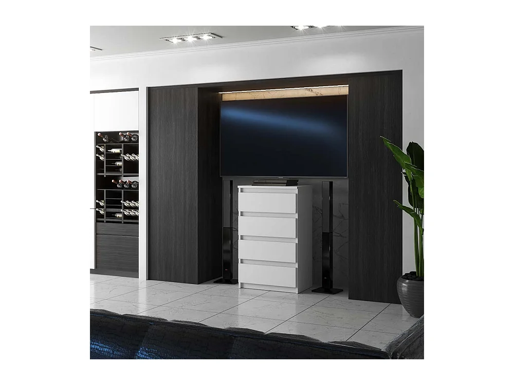 Commode blanche avec 4 tiroirs 60 cm — meuble TV, mobilier pour salon, chambre, style loft