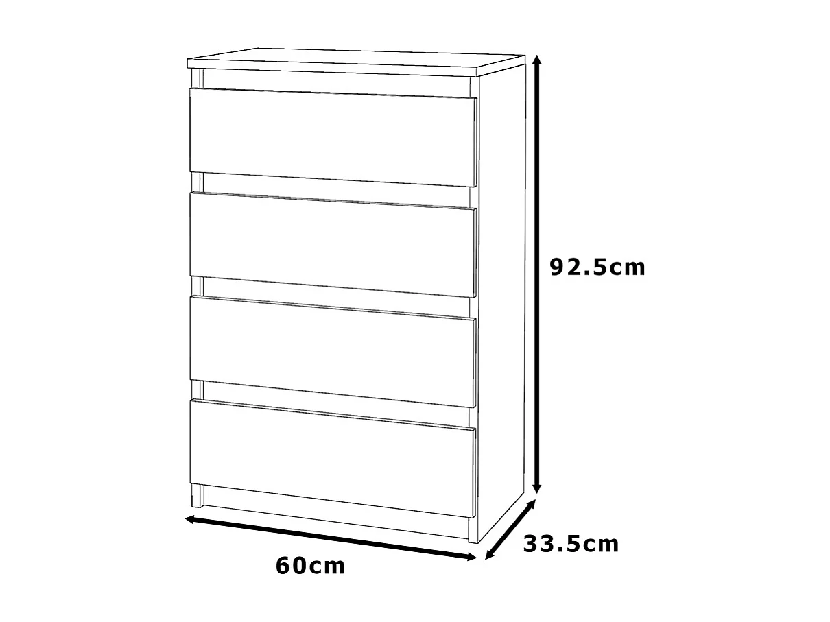 Commode blanche avec 4 tiroirs 60 cm — meuble TV, mobilier pour salon, chambre, style loft