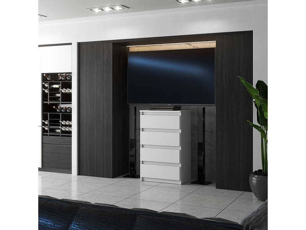 Commode blanche avec 4 tiroirs 60 cm — meuble TV, mobilier pour salon, chambre, style loft