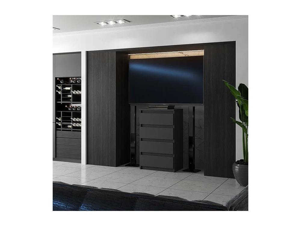 Commode avec 4 tiroirs Gris Mat 60 cm – Meuble TV pour salon ou chambre