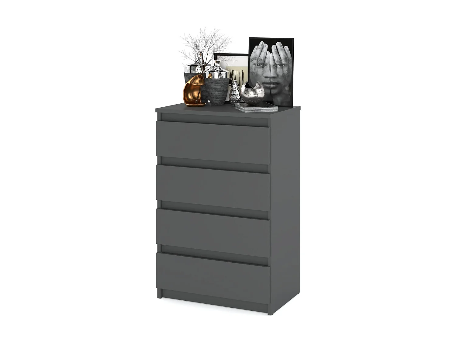 Commode avec 4 tiroirs Gris Mat 60 cm – Meuble TV pour salon ou chambre