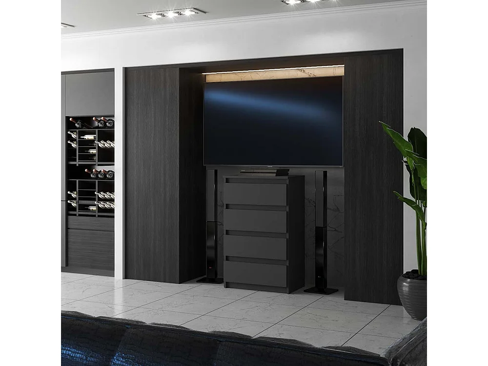 Commode avec 4 tiroirs Gris Mat 60 cm – Meuble TV pour salon ou chambre