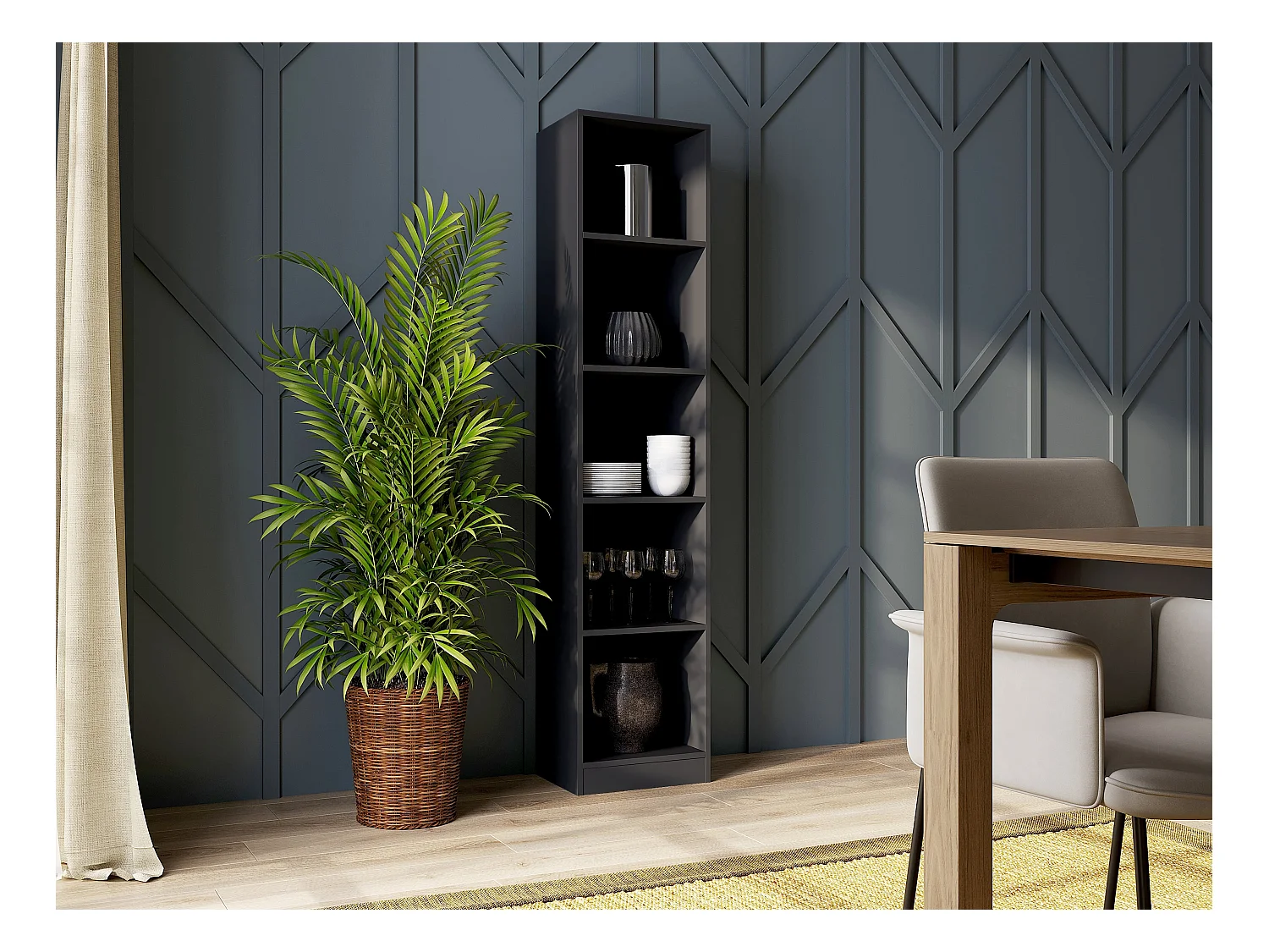 Libreria moderna 182x40x30 cm con 4 ripiani nera LBT1