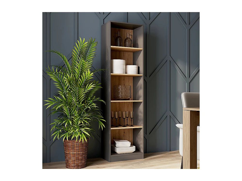 Libreria moderna 50x182x30 cm con 4 ripiani rovere e antracite LBT4
