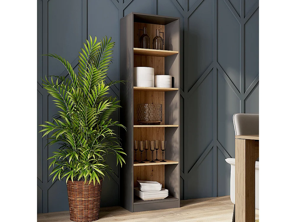 Libreria moderna 50x182x30 cm con 4 ripiani rovere e antracite LBT4