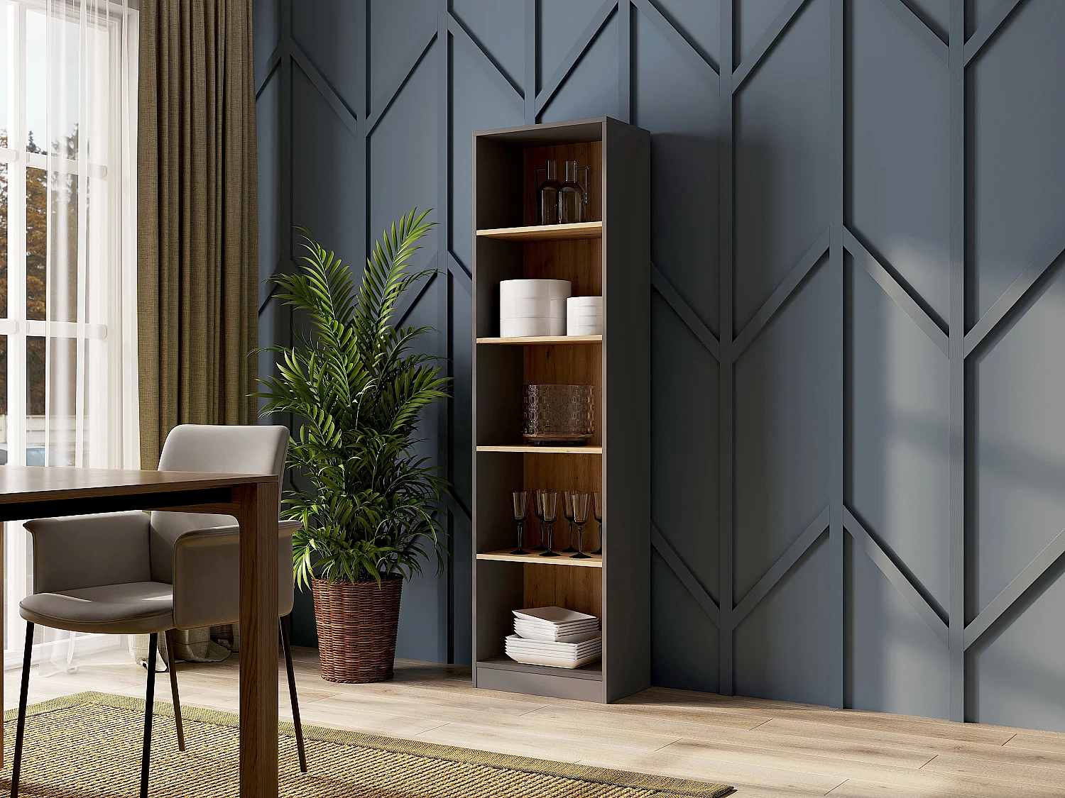 Libreria moderna 50x182x30 cm con 4 ripiani rovere e antracite LBT4