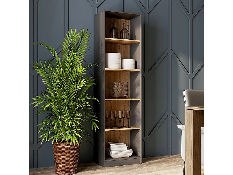 Libreria moderna 50x182x30 cm con 4 ripiani rovere e antracite LBT4