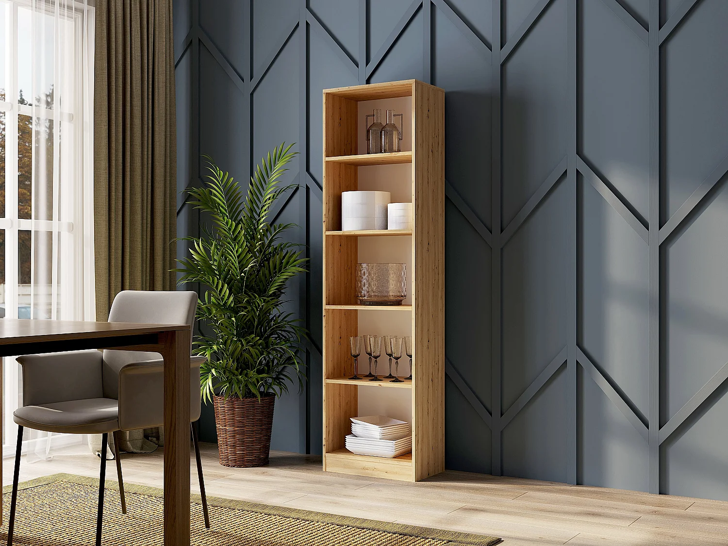 Libreria moderna 50x182x30 cm con 4 ripiani rovere LBT4