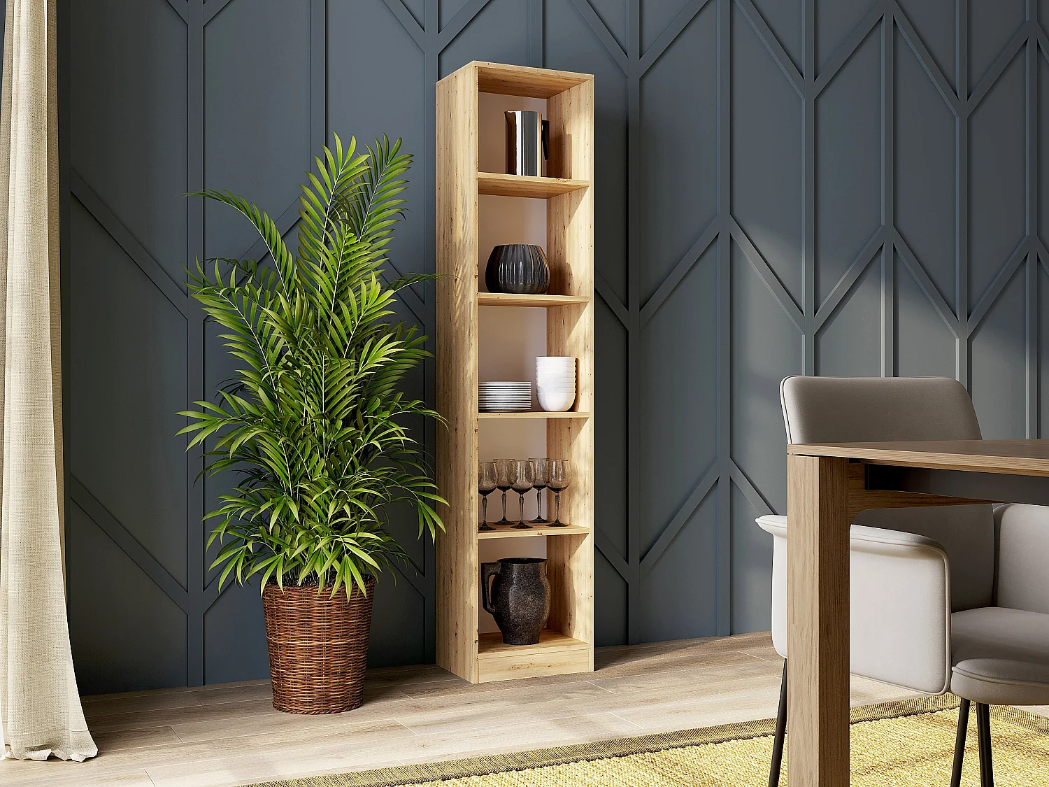 Libreria moderna 182x40x30 cm con 4 ripiani rovere naturale LBT1