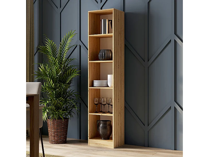 Libreria moderna 182x40x30 cm con 4 ripiani rovere naturale LBT1