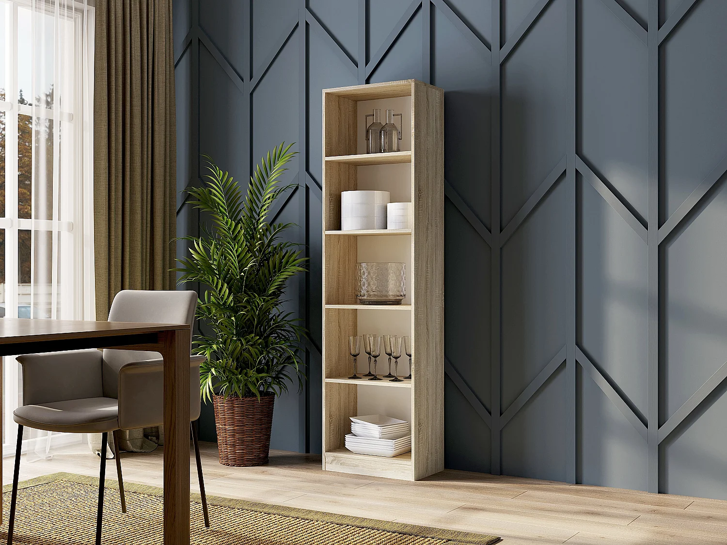 Libreria moderna 50x182x30 cm con 4 ripiani rovere chiaro LBT4