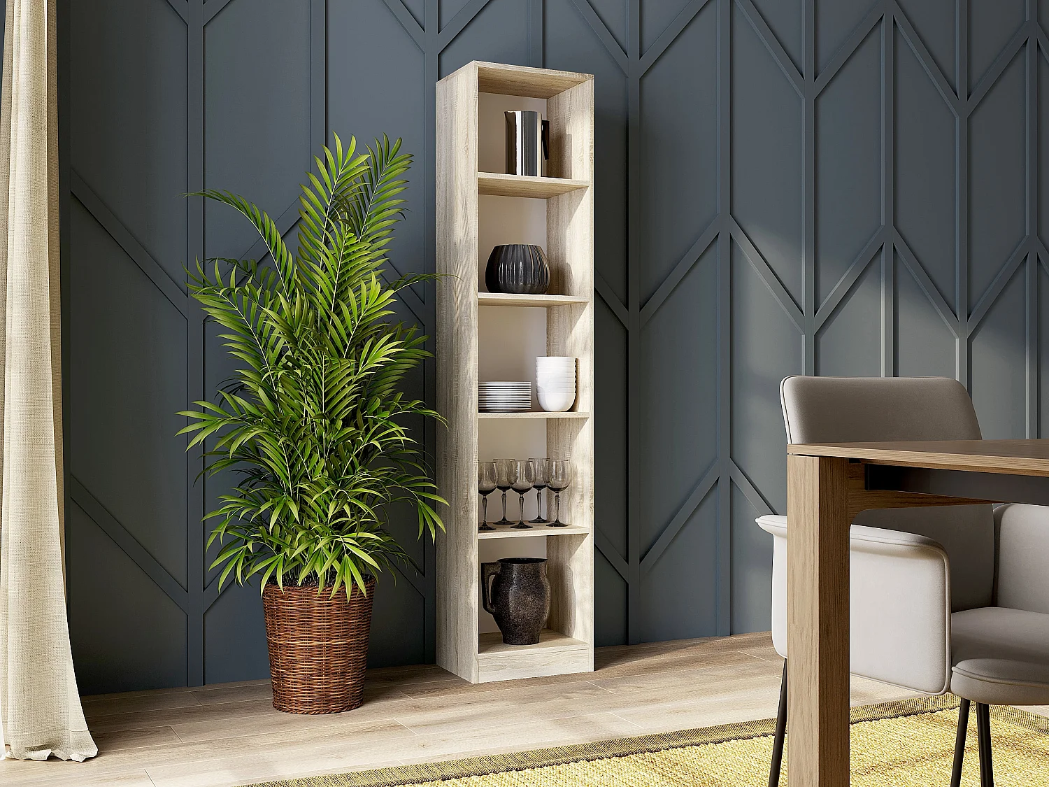 Libreria moderna 182x40x30 cm con 4 ripiani rovere chiaro LBT1