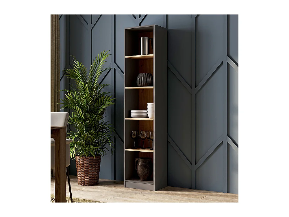 Libreria moderna 182x40x30 cm con 4 ripiani rovere e antracite LBT1