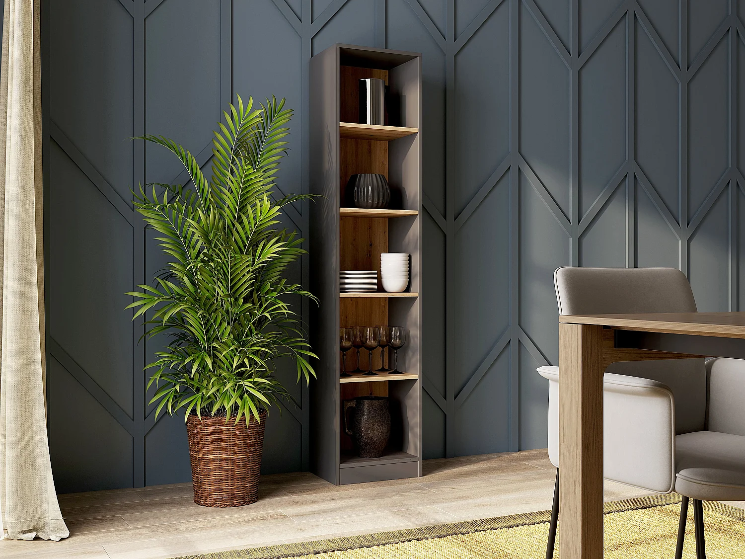 Libreria moderna 182x40x30 cm con 4 ripiani rovere e antracite LBT1